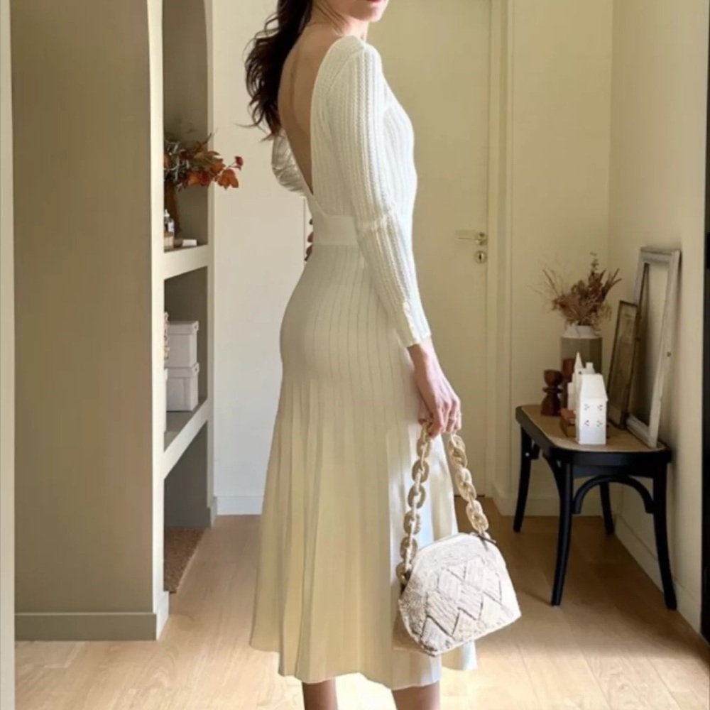 Sezane Cream Ribbed Midi Dress - Picture 11 of 11